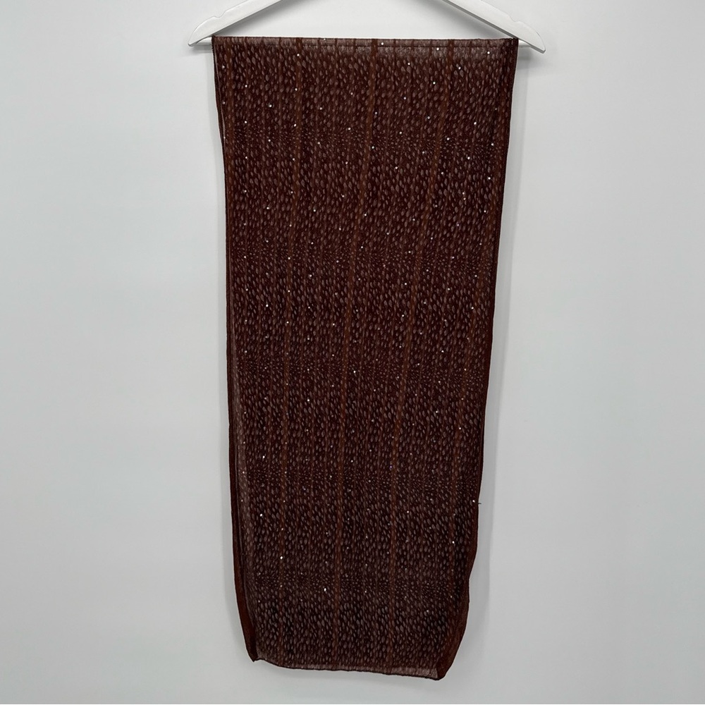 Unbranded Brown Rhinestone Embellished Rectangle Scarf Y2k Style Accessory Fawn